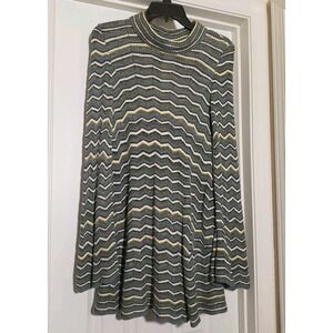 Free People Mock Neck Retro Swing Sweater Dress Size XS Chevron Bell Sleeve